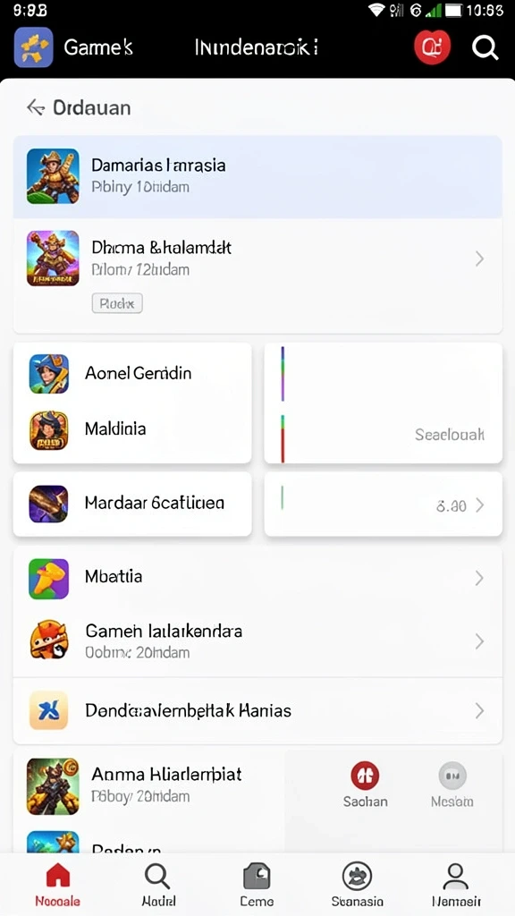Tampilan utama aplikasi dengan berbagai pilihan permainan.