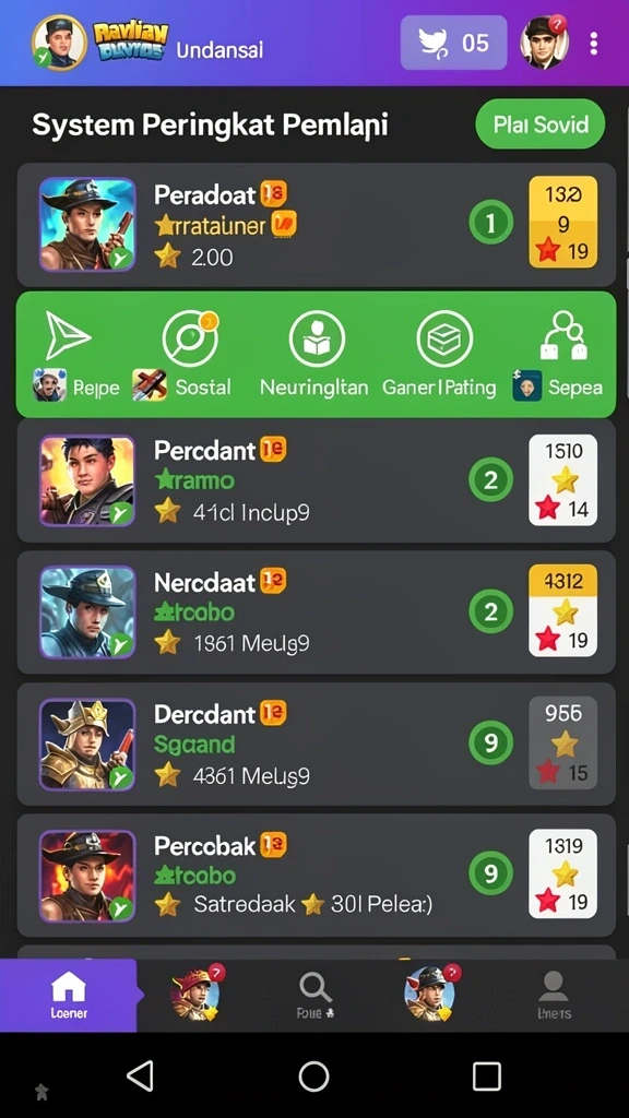 Sistem leaderboard yang menunjukkan peringkat pemain.